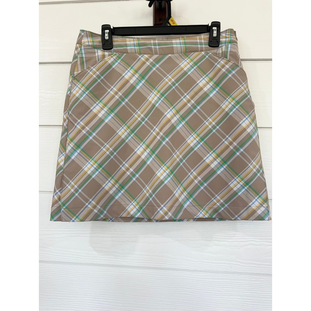 A- 27- Callaway Plaid Golf Skort Tan Green Blue Size 6 Athletic Skirt CWY